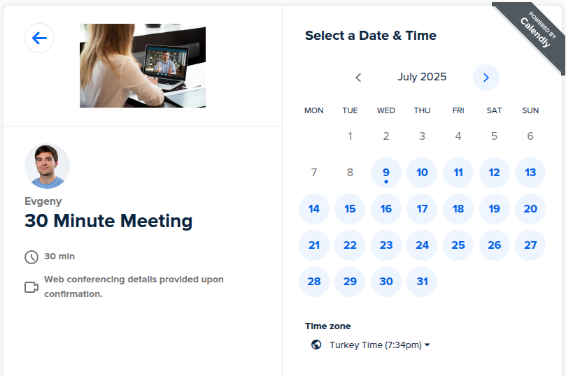 Figure 6: Scheduling an interview at calendly.com