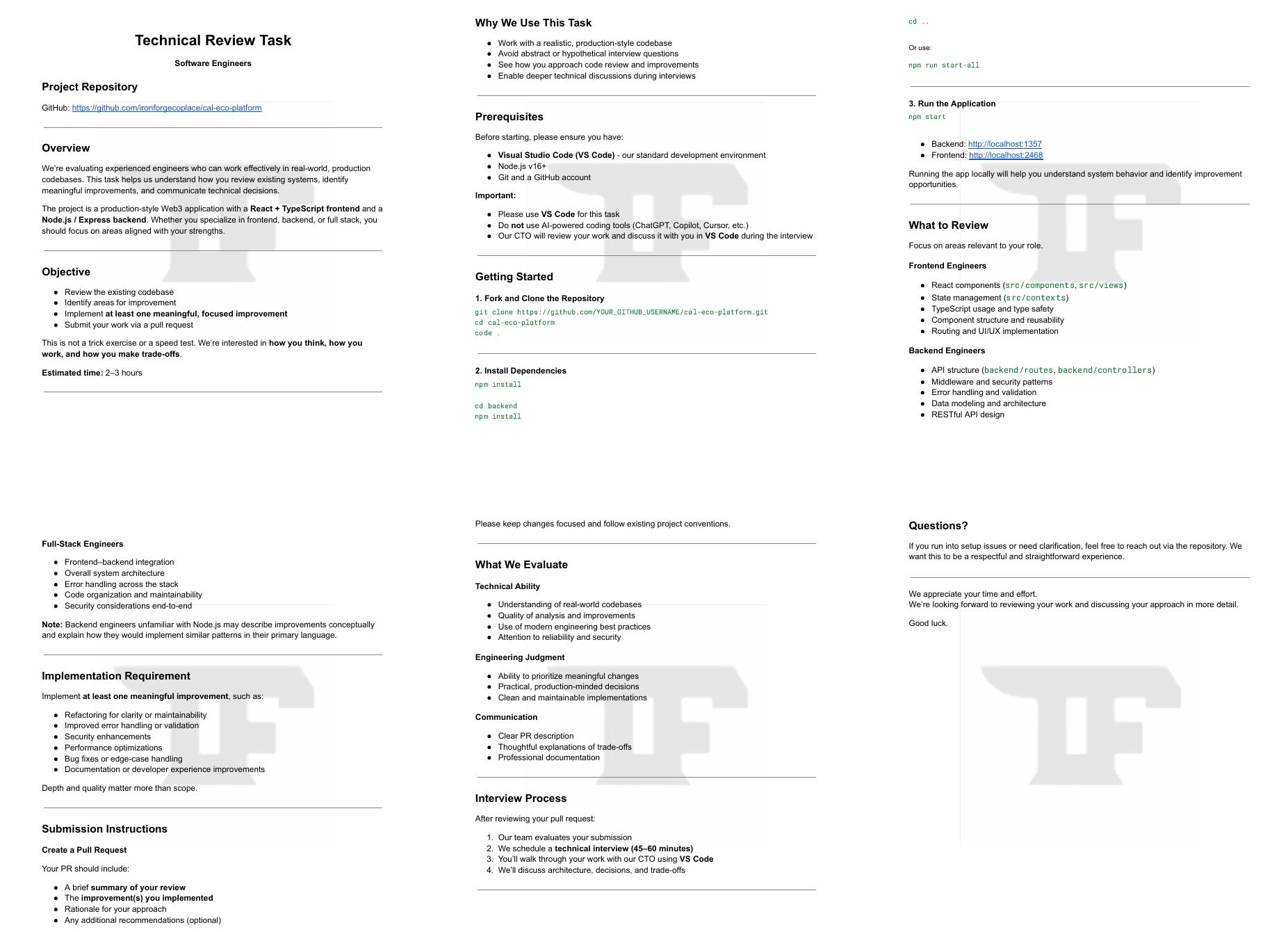 Figure 12: A detailed Google Docs document mimicking a real take-home coding task.